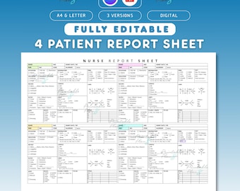 Paquete de hojas de informe de enfermería editables / SBAR, Med Surg, Transferencia a UCI (Plantilla de Canva, Documento PDF)