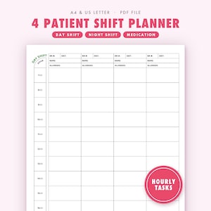Nursing Shift Planner, 4 Patient Medication Schedule Template