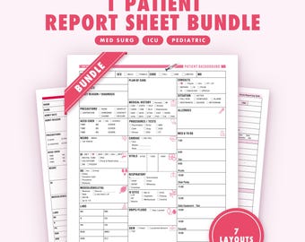 Nurse Report Sheet Bundle, Printable Single Patient Handoff, Med Surg & ICU Nurse Brain, Nursing Student Assessment Template PDF
