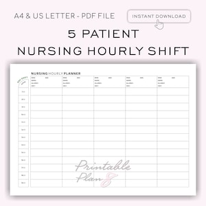 Nurse Hourly Shift Schedule, 5 Patient Medication, Nursing Shift Planner, Day/Night Shift, Printable Template, To-Do Schedule, A4-LETTER,