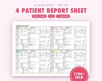 4 Patient Nurse Report Sheet | Med Surg ICU RN Handoff (Digital Download)