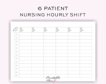 Nurse Hourly To-Do Planner, 6 Patient Medication, Nursing Shift Planner, Day or Night Shift, Printable Template, To-Do Schedule, A4-LETTER