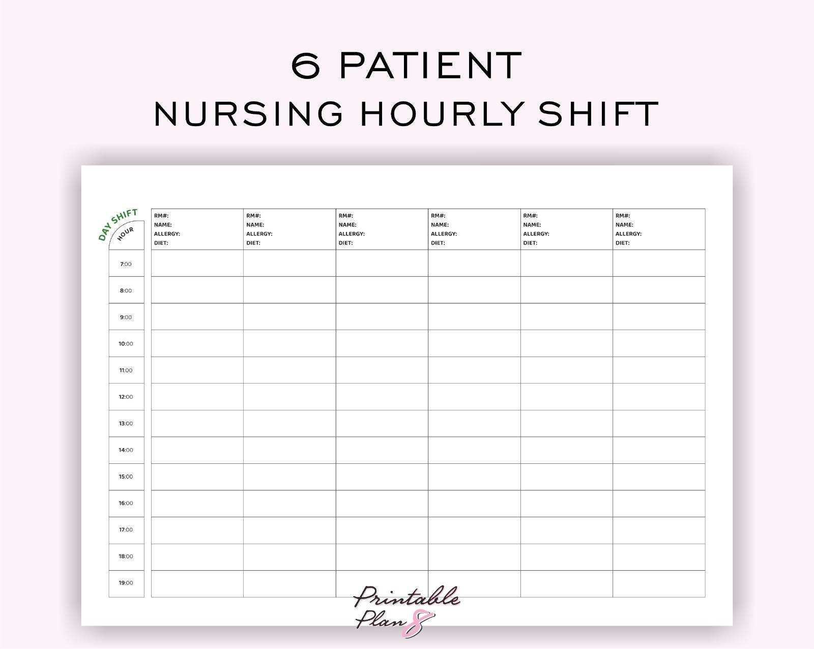 Nurse Hourly To do Planner 6 Patient Medication Nursing Shift Planner