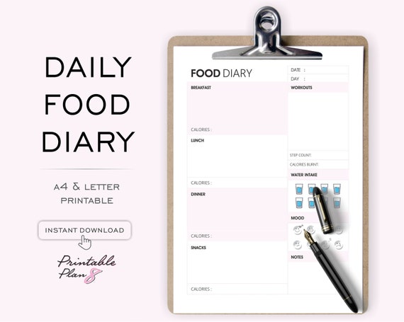 Daily Food Diary Printable Minimalist Daily Calorie Tracker | Etsy