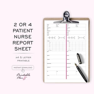 Nurse Statement Sheet: Med Surg Intensivstation, 2 oder 4 Patienten (druckbare Vorlage)