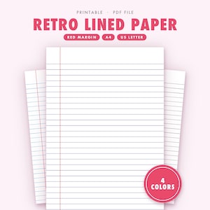 Retro gelinieerd papier met rode rand, A4 en Letter-formaat.