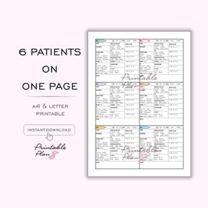 Nurse Report Sheet: 6 Patient Med Surg ICU, A4/Letter (Printable)