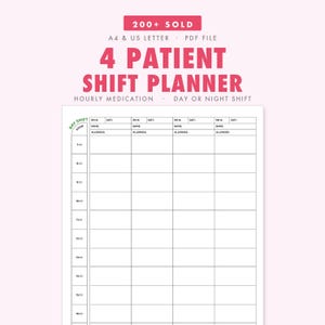 Nursing Shift Planner, 4 Patient Medication Schedule Template