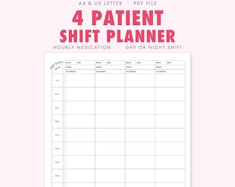 Nursing Shift Planner, 4 Patient Medication Schedule Template