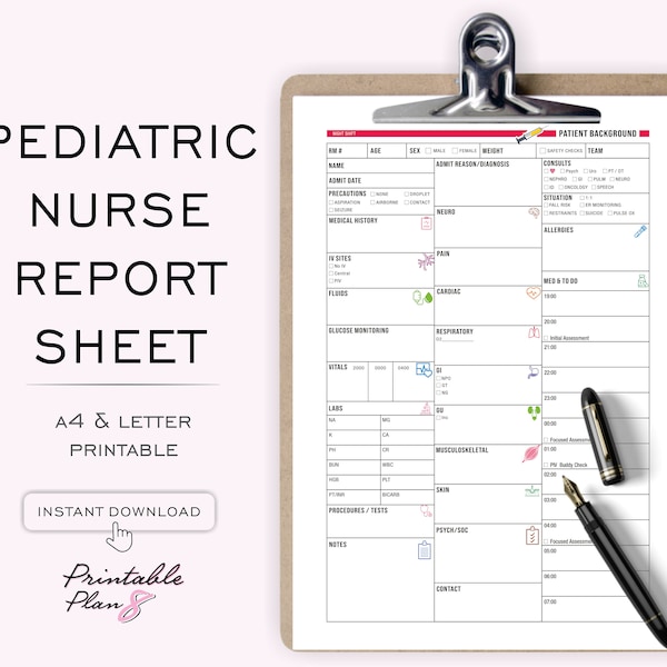 Pediatric Nurse Report Sheet Night Shift Etsy