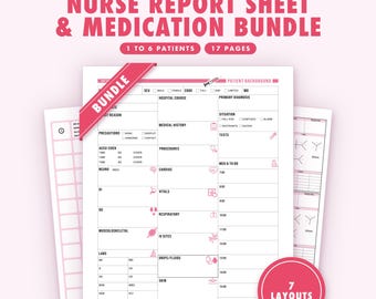 Nurse Report Sheet & Medication BUNDLE, Nurse Brain, Multi Patient Log, To Do Schedule (A4-LETTER)