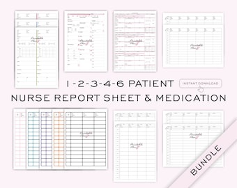 Nurse Report Sheet & Medication BUNDLE, Nurse Brain, Multi Patient Log, To Do Schedule, A4-LETTER,