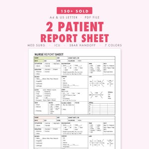 ICU Nurse Report Sheet, SBAR Handoff, Med Surg Brain, A4 and US Letter