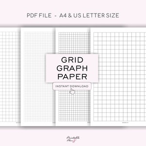 Juego de papel cuadriculado de 4, página gráfica imprimible, papel para cuaderno de 5-10 mm, cuadrícula de 1/4 - 1/2 pulgada, A4 y carta estadounidense, plantillas PDF, simple y útil