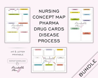 Paquete de la Escuela de Enfermería, Mapa Conceptual, Tarjetas de Medicamentos, Proceso de Enfermedad (Descarga Digital)