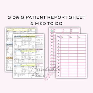 Nurse Report Sheet: 3-6 Patients, Medication Log (Printable A4-Letter)