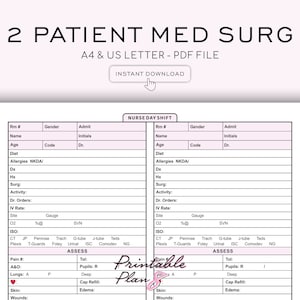2-Patient Nurse Report Sheet: Med Surg, ICU, SBAR (A4-LET) (Digital Download)