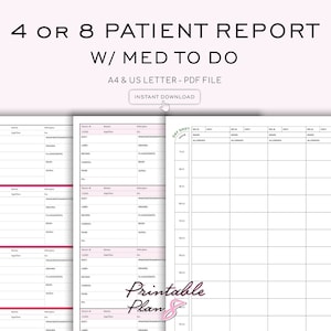 Nurse Report Sheet: 4 or 8 Patient, Med Surg ICU (Printable A4-LET)