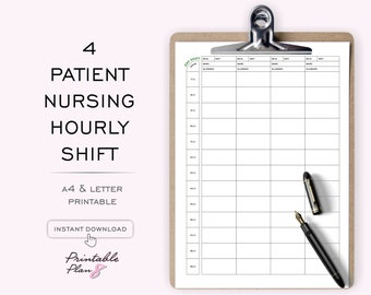 Nursing Hourly To Do Planner, 4 Patient Medication, Nursing Shift Planner, Day or Night Shift, Printable Template, To-Do Schedule, A4-LETTER