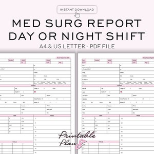 Med Surg Nurse Report Sheet: Day & Night Shift, Patient Assessment (PDF, A4-LETTER)