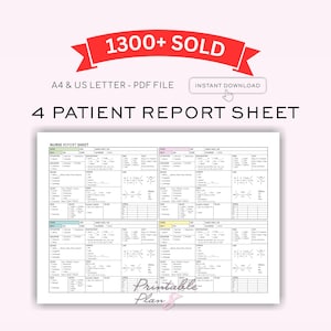 4 Patient Nurse Report Sheet | Med Surg ICU RN Handoff (Digital Download)