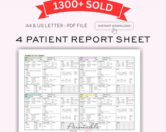 4 Patient Nurse Report Sheet | Med Surg ICU RN Handoff (Digital Download)