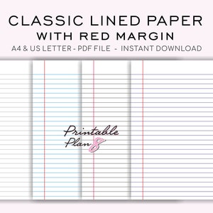 Carta classica a righe, Carta a righe stampabile, Carta per taccuini, Carta a linee digitali, Stampa scaricabile, LETTERA A4, PDF