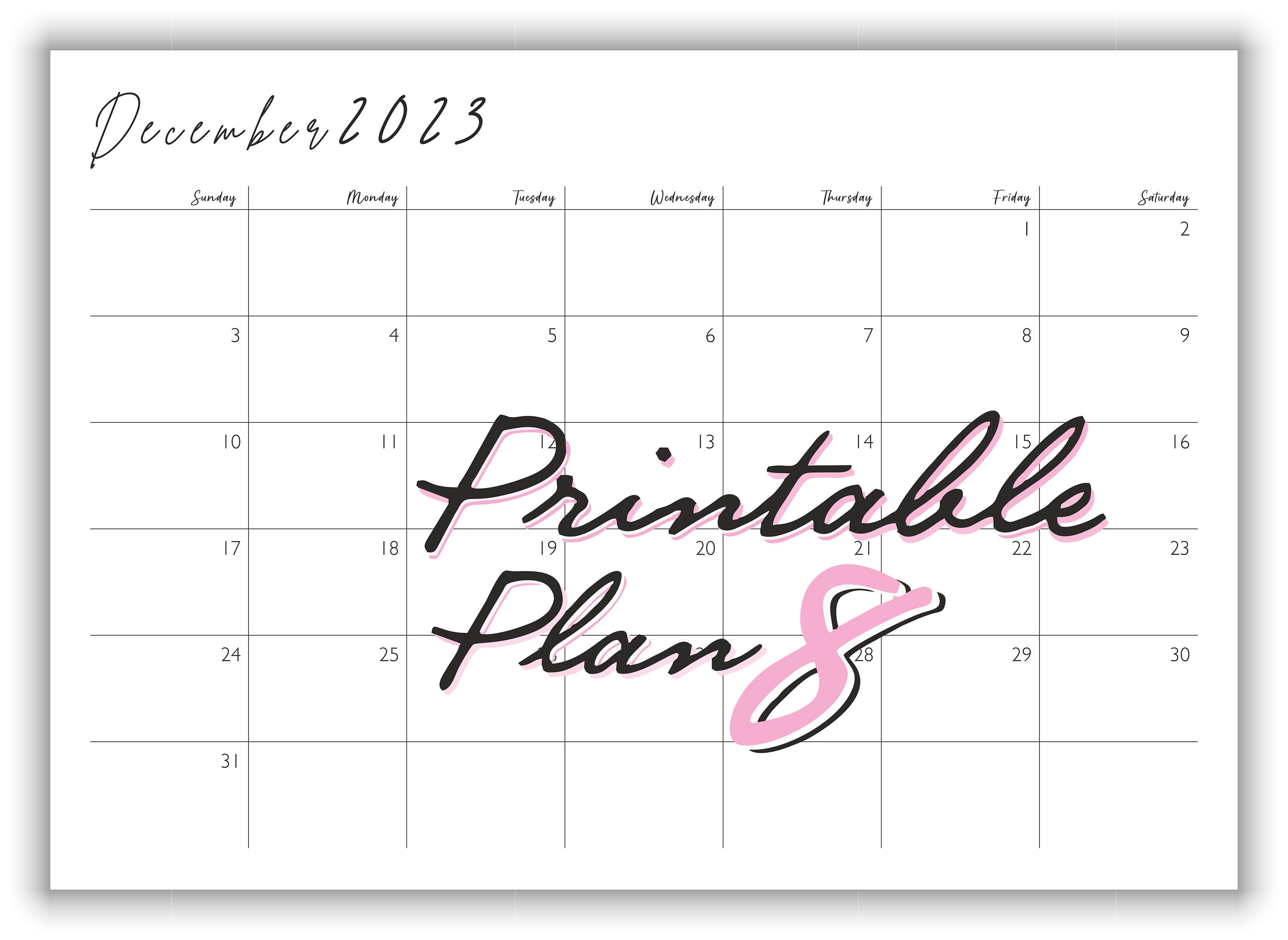 2023 Printable Monthly Calendar Month At A Glance Minimalist Etsy