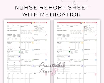 Hoja de informe de enfermería con registro médico y evaluación de pies a cabeza (archivo PDF A4/Carta EE. UU.)