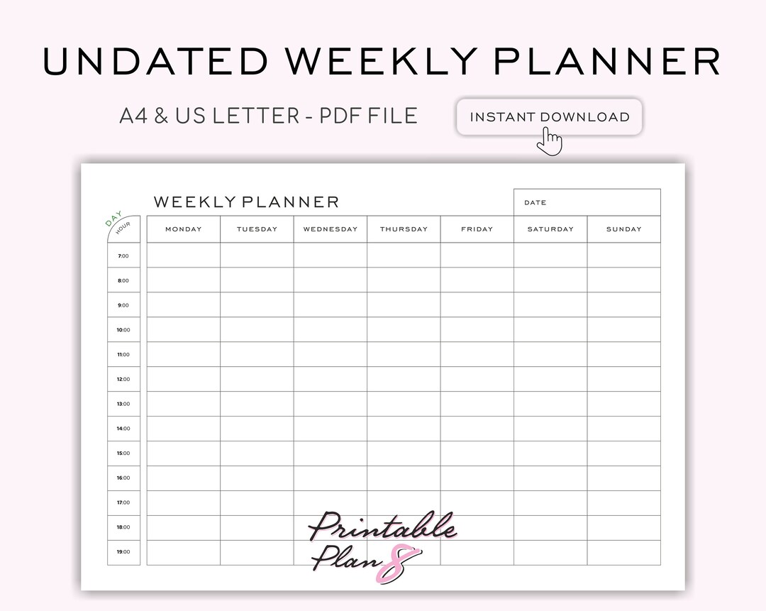 Undated Weekly Planner Printable: A4 & Letter Size (PDF) - Etsy