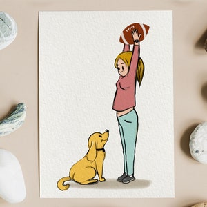 Girl is playing ball with a puppy, 8,5" x 11" Kunstdruck, A3 Ratio Kunstdruck, Mädchen und Hund, SOFORTIGER DOWNLOAD, Fußball, Fußball