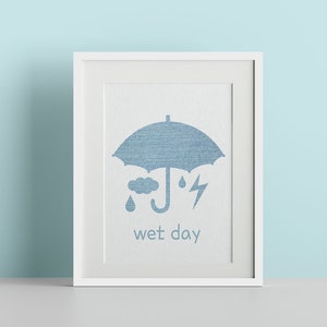 Weather,Wet day,Umbrella,Wall Art,Home Decor Wall Art, Printable Art, Nursery Print,denim textile background,Boho prints,Simple