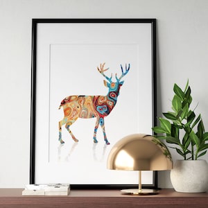 Deer Art Print,Deer Wall Decor,Deer Home Decor,Digital Download,Vibrant Art,Animal Wall Decor,Wildlife Abstract Painting