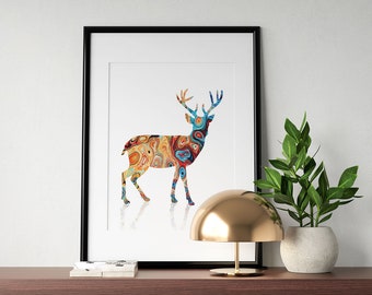 Deer Art Print,Deer Wall Decor,Deer Home Decor,Digital Download,Vibrant Art,Animal Wall Decor,Wildlife Abstract Painting