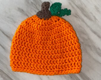 Newborn Crochet Pumpkin Beanie | Crocheted Fall Hat