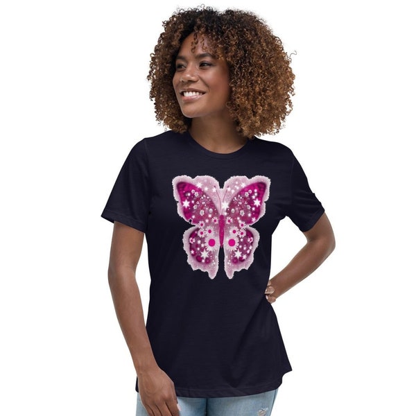 Women's Relaxed Tee T-Shirt  | Butterfly | Boho | 3 Colors | Vibrant Colors | Comfort Fit | Nature Inspired Graphic Shirt