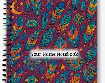 Boho Feather Mandala Notebook: Personalized Journal, Lined or Dot Grid