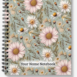 Personalized A4/A5 Spiral Notebook – 120 Pages – Lined or Dot Grid – Daisy Floral Journal – Custom Name Cover – Cute School Office Gift