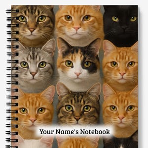 Personalized A4/A5 Spiral Notebook – 120 Pages – Lined or Dot Grid – Cat Lover Journal – Custom Name Cover – Cute Gift for Cat Owners