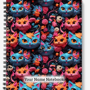 Personalized Cat Art Spiral Notebook: Lined/Dot Grid, A4/A5