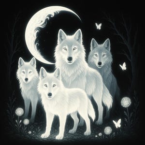 Glow in the Dark Wolf-print: mystieke bosmaankunst