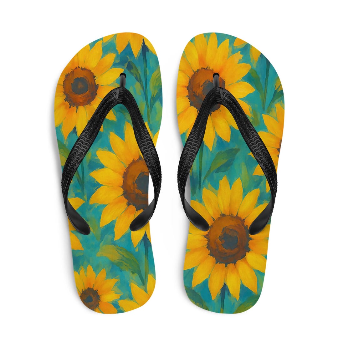 Sunflower Flip Flops – Vibrant Yellow Floral Summer Sandals for Women ...