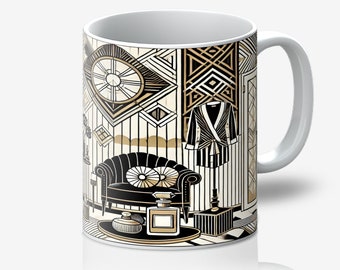 Art Deco Boudoir Ceramic Mug: 1920s Glam Home Decor