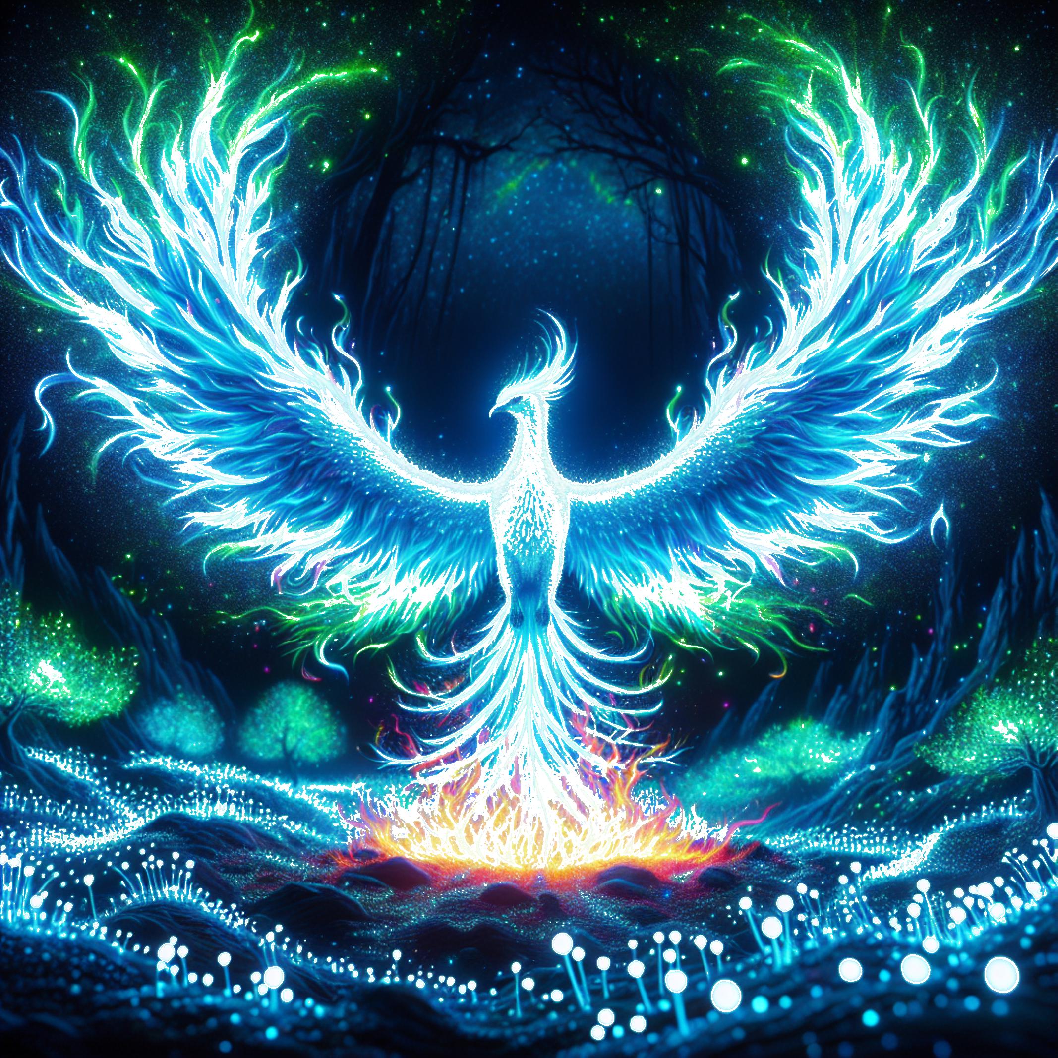 Phoenix Wolves Glow in the Dark Wolf and Phoenix Prints: Mystical Forest Fantasy Art ...