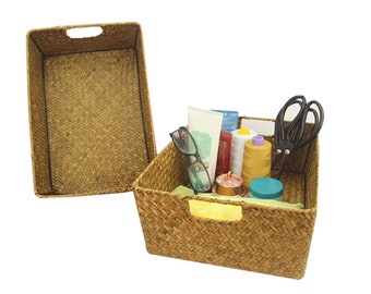 Rattan Woven Storage Basket with Handles | Handmade Rattan Storage Basket | Ideal Gift Pot Planter Basket | Wicker Fruit Basket