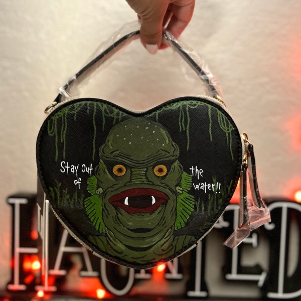 Creature from the black lagoon inspired | custom painted heart purse | monster merch | painted bag | classic horror merch