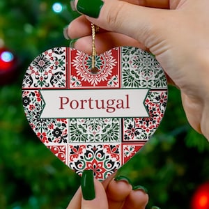Adorno navideño de azulejos de Portugal personalizado, regalo para amigos portugueses, estilo mediterráneo, decoración para árbol de Navidad, adorno con nombre de familia, cerámica