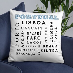 Portuguese cities throw pillow, portuguese blue tile, azulejo, Portugal home decor, portuguese gift for home, Indoor Pillow