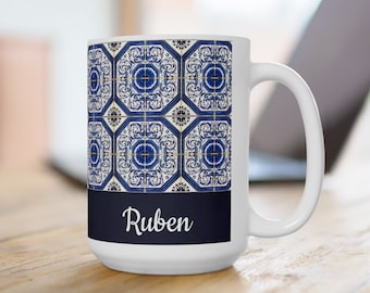 Portuguese Custom Mug Mediterranean Tile Home Decor Personalized Portugal Azulejo Tile Portugal Souvenir Christmas Gift for Grandpa and Dad