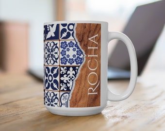 Portugal Tile Coffee Mug, Custom Family Gift, Portuguese Gift, Mediterranean Decor, Blue Azulejo Tea Cup, Christmas Dad Gift